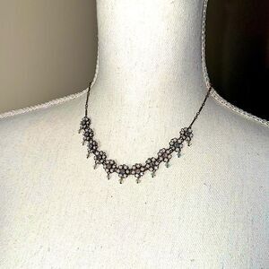 Liz Palacios Diamante and white rhinestone flower bronze tone necklace choker